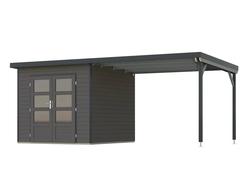 Norlinio Hybrid Gartenhaus Woodtallic 3, terragrau/anthrazit, inkl. Fußboden und Anbaudach