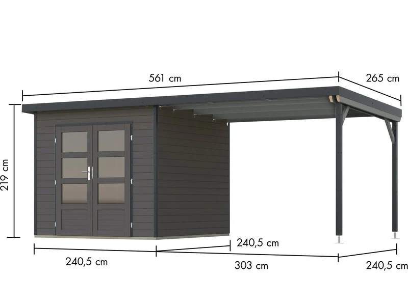 Norlinio Hybrid Gartenhaus Woodtallic 3, terragrau/anthrazit, inkl. Fußboden und Anbaudach