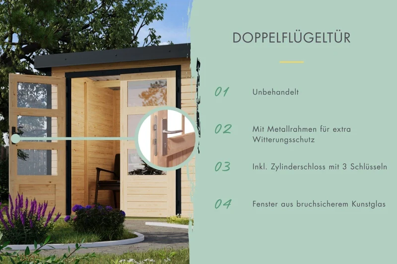 Norlinio Hybrid Gartenhaus Woodtallic 3, naturbelassen/anthrazit, inkl. Fußboden und Anbaudach