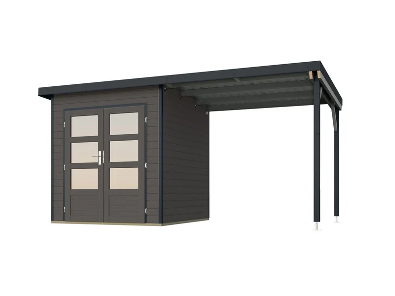 Norlinio Hybrid Gartenhaus Woodtallic 1, terragrau/anthrazit, inkl. Fußboden und Anbaudach