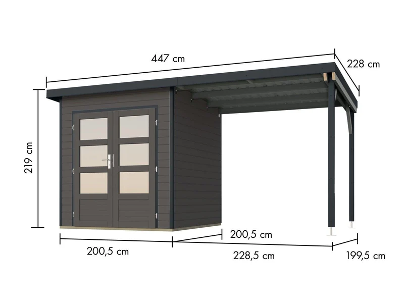 Norlinio Hybrid Gartenhaus Woodtallic 1, terragrau/anthrazit, inkl. Fußboden und Anbaudach