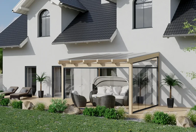 Kaltwintergarten Holz 400x250cm Doppelsteg graphitgrau