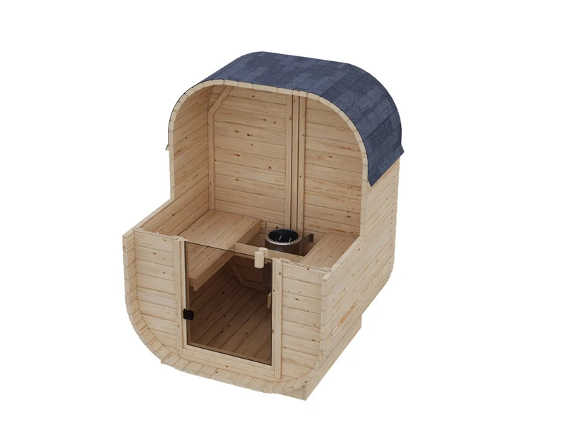 Karibu Aktions-Fasssauna Solvik, inkl. 3,6 kW Ofen integr. Steuerung, naturbelassen, 38 mm
