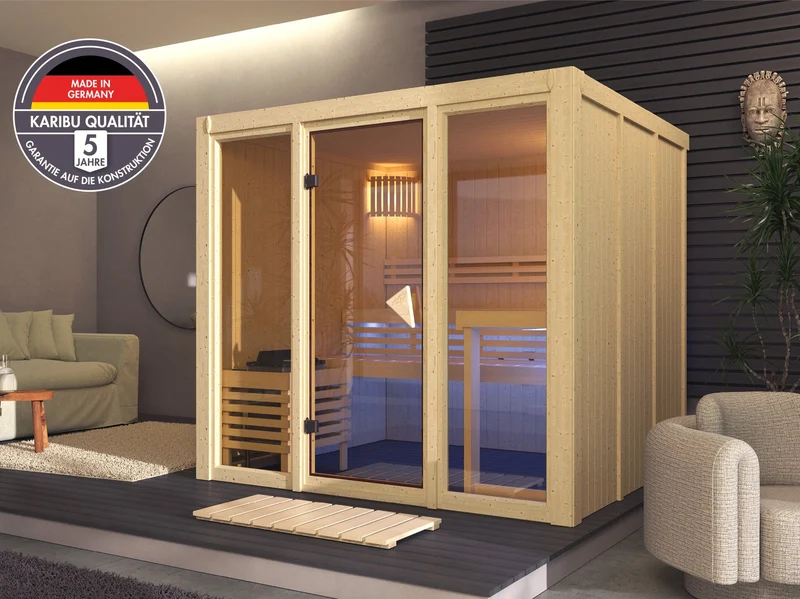 Karibu Sauna Avari 4 , inkl. 9 kW Bioofen ext. Steuerung , 68 mm