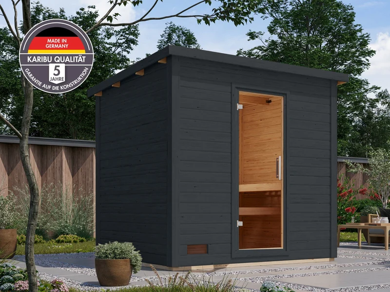 Karibu Saunahaus Hytti 3, 38 mm, anthrazit - inkl. 9 kW Ofen ext. Steuerung - inkl. Fußboden