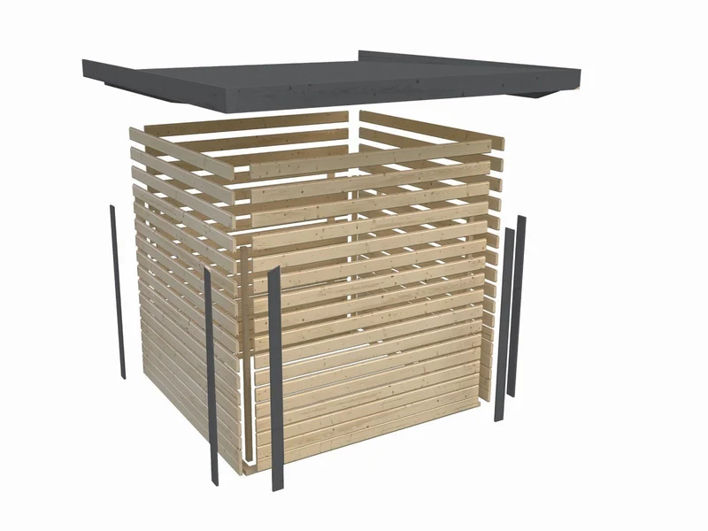 Norlinio Hybrid Gartenhaus Woodtallic 1 , naturbelassen/anthrazit, inkl. Fußboden und Anbaudach
