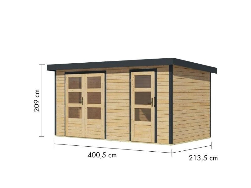 Norlinio Hybrid Zweiraumhaus Woodtallic, naturbelassen/anthrazit, inkl. Fußboden
