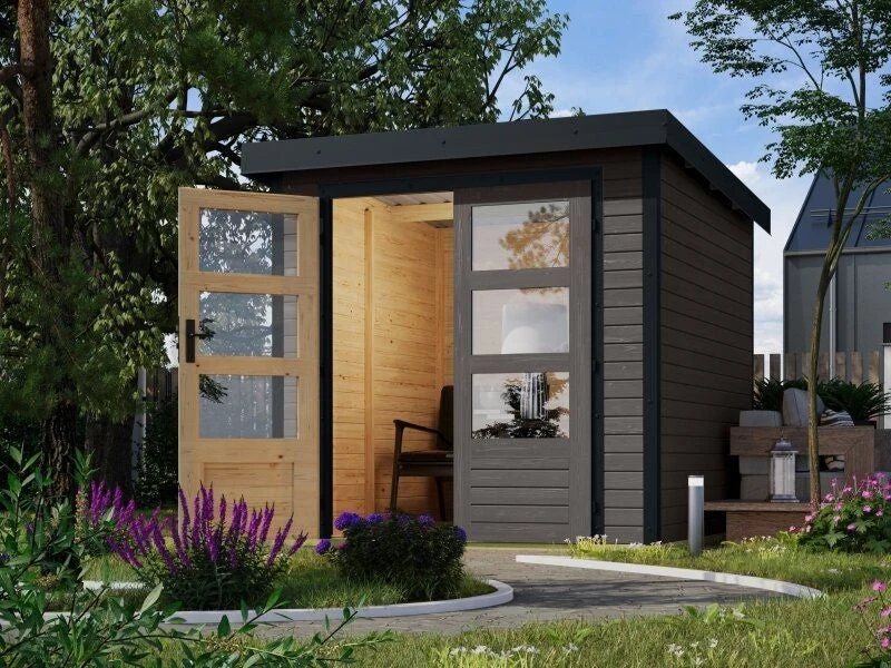 Norlinio Hybrid Gartenhaus Woodtallic 2, terragrau/anthrazit, inkl. Fußboden