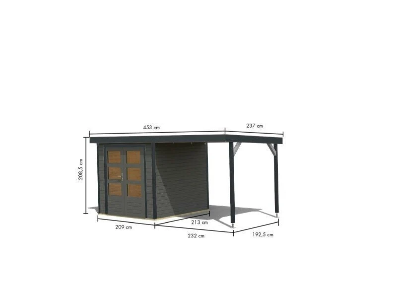 Norlinio Hybrid Gartenhaus Woodtallic 2, terragrau/anthrazit, inkl. Anbaudach und Fußboden