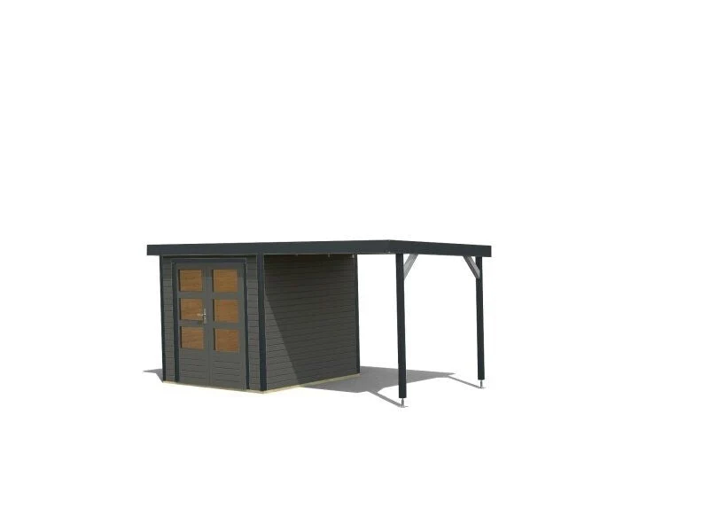Norlinio Hybrid Gartenhaus Woodtallic 2, terragrau/anthrazit, inkl. Anbaudach und Fußboden