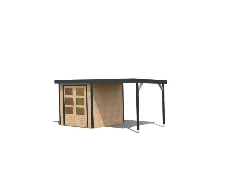 Norlinio Hybrid Gartenhaus Woodtallic 2, naturbelassen/anthrazit, inkl. Anbaudach und Fußboden