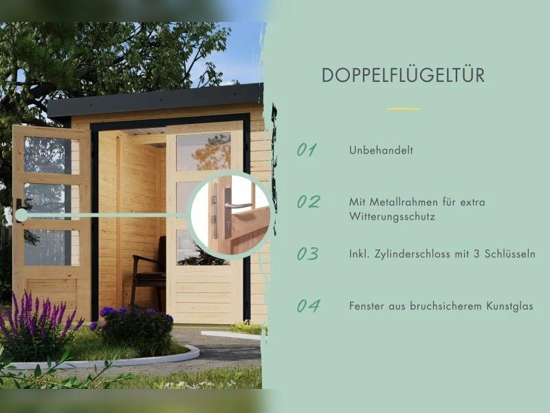Norlinio Hybrid Gartenhaus Woodtallic 2, naturbelassen/anthrazit, inkl. Anbaudach und Fußboden