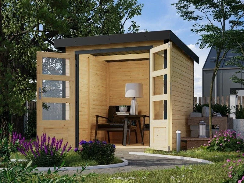 Norlinio Hybrid Gartenhaus Woodtallic 2, naturbelassen/anthrazit, inkl, Fußboden