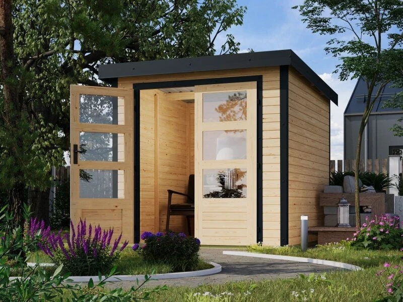 Norlinio Hybrid Gartenhaus Woodtallic 2, naturbelassen/anthrazit, inkl, Fußboden