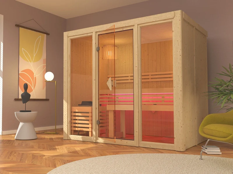 Karibu Sauna Avari 3 , inkl. 9 kW Ofen integr. Steuerung , 68 mm