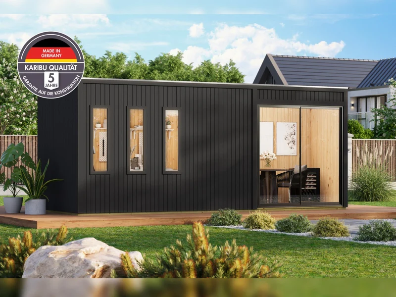 Karibu Gartenhaus Homeoffice Studio 3, schwarz, inkl. LED-Strahler mit Bewegungsmelder, 73 mm