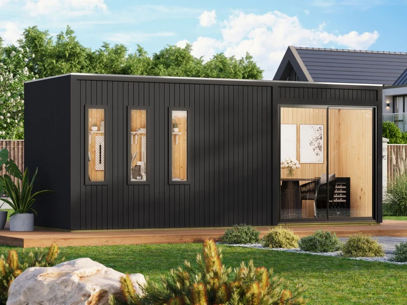 Karibu Gartenhaus Homeoffice Studio 3, schwarz, inkl. LED-Strahler mit Bewegungsmelder, 73 mm