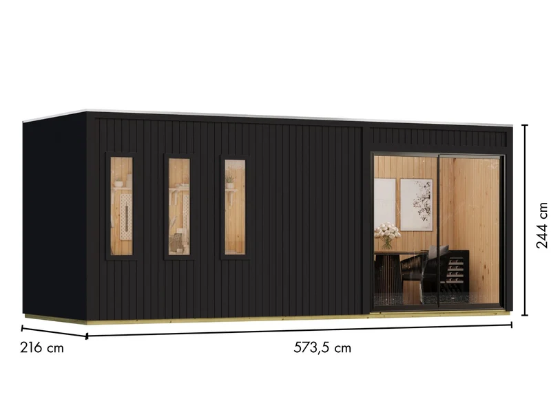 Karibu Gartenhaus Homeoffice Studio 3, schwarz, inkl. LED-Strahler mit Bewegungsmelder, 73 mm