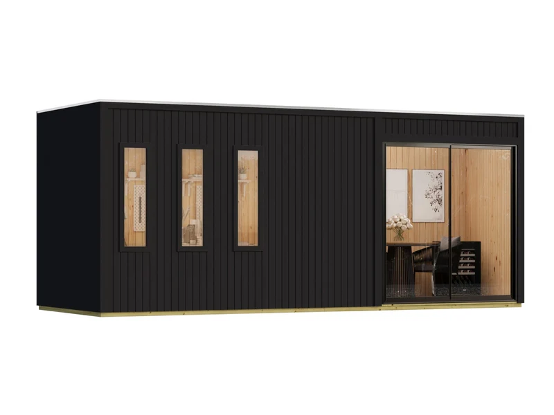 Karibu Gartenhaus Homeoffice Studio 3, schwarz, inkl. LED-Strahler mit Bewegungsmelder, 73 mm