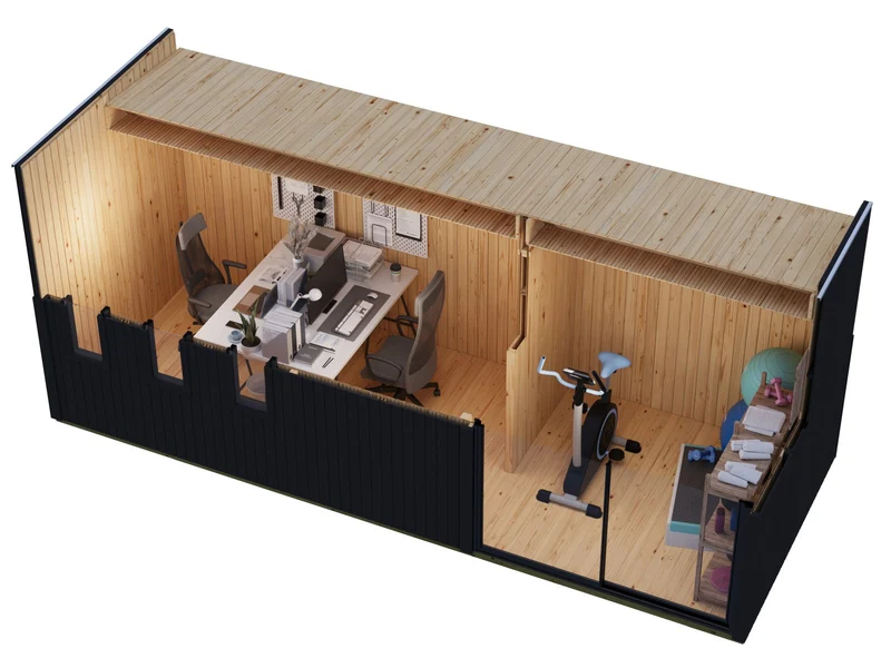 Karibu Gartenhaus Homeoffice Studio 3, schwarz, inkl. LED-Strahler mit Bewegungsmelder, 73 mm
