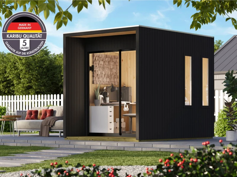 Karibu Gartenhaus Homeoffice Studio 1, schwarz, inkl. LED-Strahler mit Bewegungsmelder, 73 mm