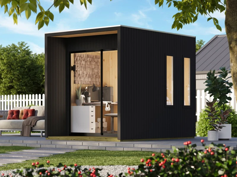 Karibu Gartenhaus Homeoffice Studio 1, schwarz, inkl. LED-Strahler mit Bewegungsmelder, 73 mm
