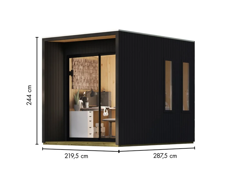 Karibu Gartenhaus Homeoffice Studio 1, schwarz, inkl. LED-Strahler mit Bewegungsmelder, 73 mm