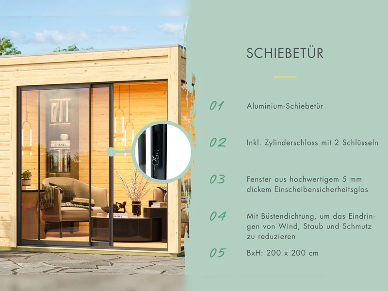 Karibu Gartenhaus Homeoffice Studio 1, schwarz, inkl. LED-Strahler mit Bewegungsmelder, 73 mm