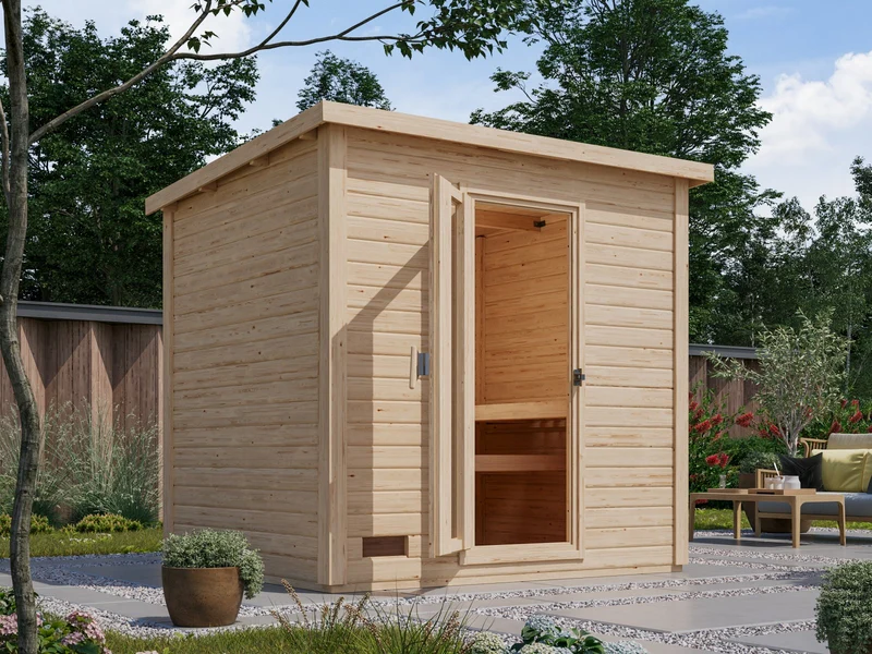 Karibu Saunahaus Hytti 3 38 mm - inkl. 11 kW Bioofen ext. Steuerung - inkl. Energiespartür und Fußboden