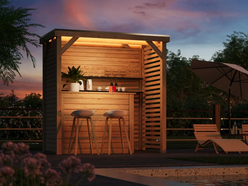 Karibu WM Pavillon S, inkl. Holzbar mit LED RGB Streifen 5m