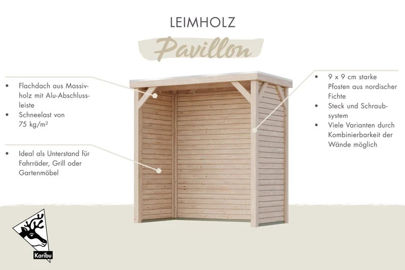 Karibu WM Pavillon S, inkl. Holzbar mit LED RGB Streifen 5m