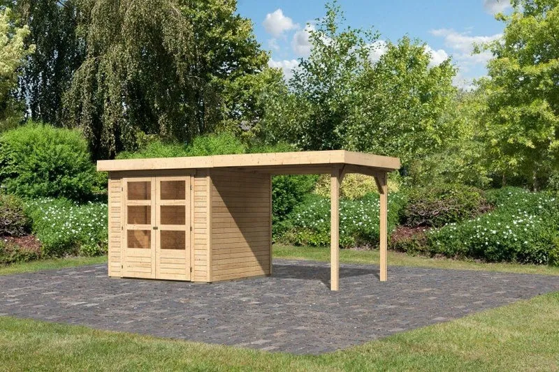 Karibu Gartenhaus Timmo, naturbelassen, inkl. Anbaudach 2,40 Meter