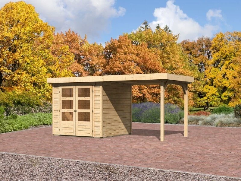 Karibu Gartenhaus Timmo, naturbelassen, inkl. Anbaudach 2,40 Meter