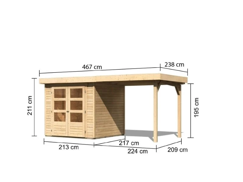 Karibu Gartenhaus Timmo, naturbelassen, inkl. Anbaudach 2,40 Meter