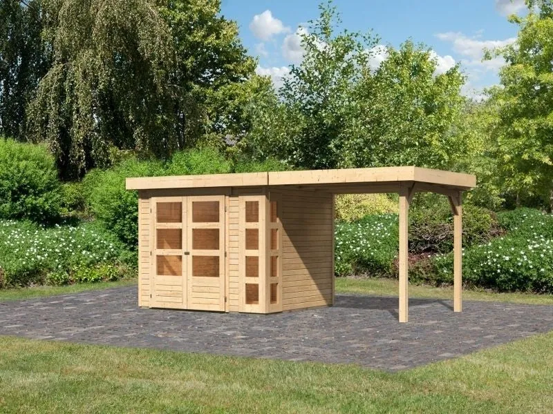 Norlinio Gartenhaus Kerken 3 natur inkl. Fußboden und Anbaudach 2,40 m