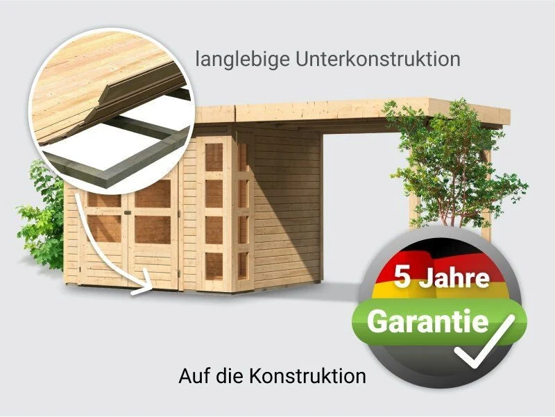 Norlinio Gartenhaus Kerken 3 natur inkl. Fußboden und Anbaudach 2,40 m
