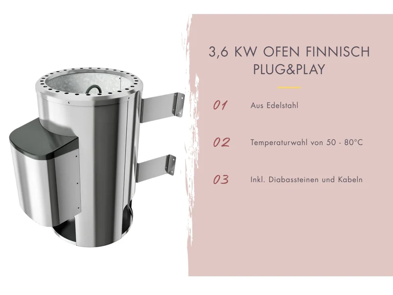Karibu Fasssauna Quadro 0, inkl. 3,6 kW Ofen externe Steuerung, 38 mm