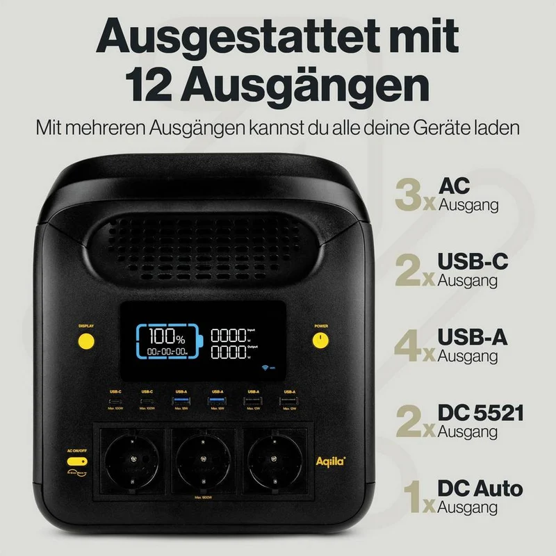 B-Ware Aqiila Powerstation Akku Generator Powerbank LiFePO4 24 Ah LED Taschenlampe
