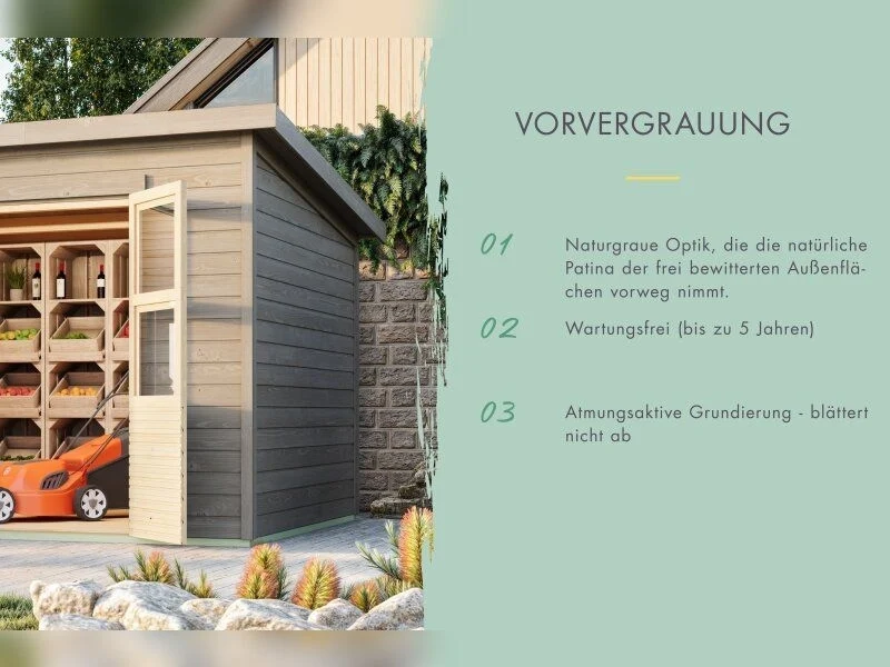 Karibu Gerätehaus Amrum, naturgrau, 14 mm