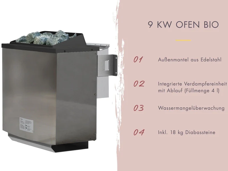 Karibu Saunahaus Mainburg 2 Set B naturbelassen, inkl. 9 kW Bioofen ext. Steuerung HUUM