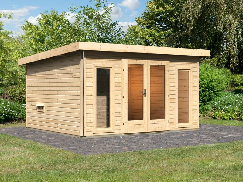 Karibu Saunahaus Mainburg 2 Set A naturbelassen, inkl. 9 kW Bioofen ext. Steuerung HUUM