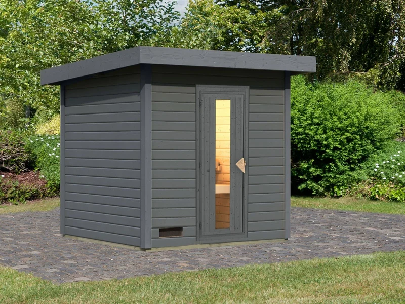 Norlinio Saunahaus Hella 2 terragrau 38 mm - ohne Ofen - inkl. Dacheindeckung und Fußboden