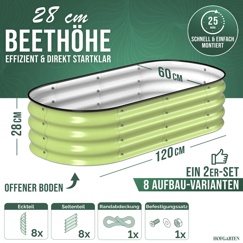 HOFGARTEN QuickGrow Compact, Metall Hochbeet | Beethöhe 28 cm