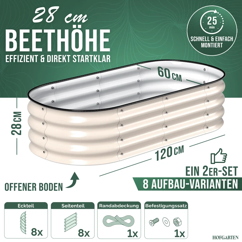 HOFGARTEN QuickGrow Compact, Metall Hochbeet | Beethöhe 28 cm