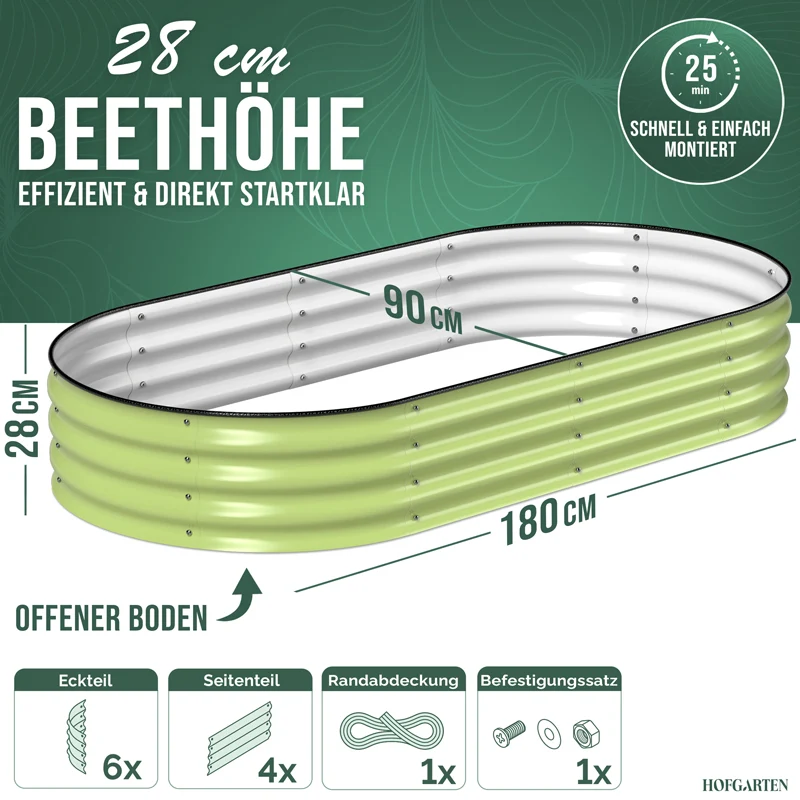HOFGARTEN QuickGrow Compact, Metall Hochbeet | Beethöhe 28 cm