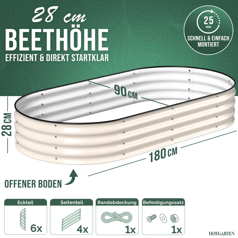 HOFGARTEN QuickGrow Compact, Metall Hochbeet | Beethöhe 28 cm