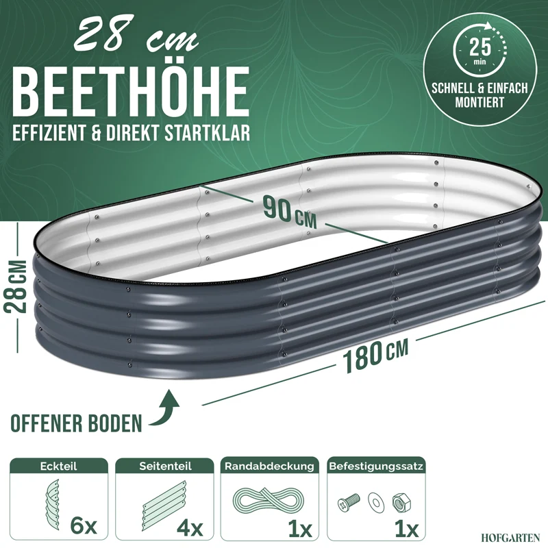 HOFGARTEN QuickGrow Compact, Metall Hochbeet | Beethöhe 28 cm