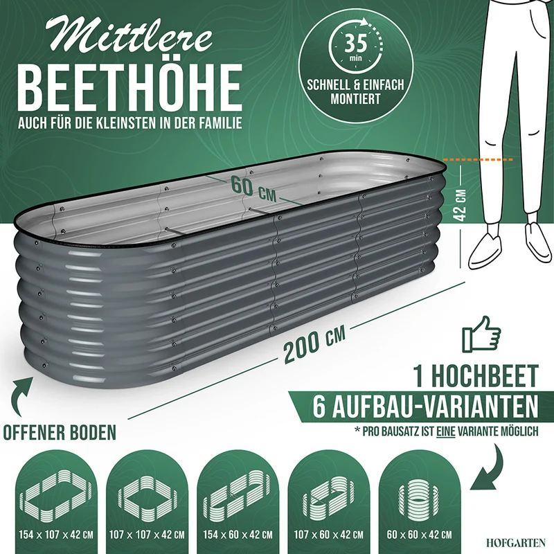 HOFGARTEN QuickGrow, 6-in-1 Metall Hochbeet | 42 cm Beethöhe