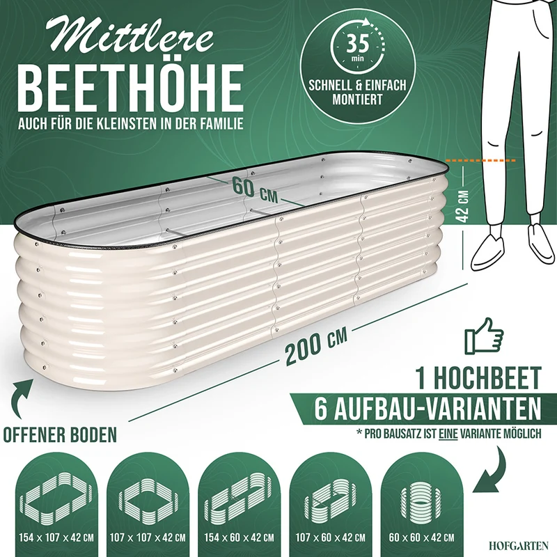 HOFGARTEN QuickGrow, 6-in-1 Metall Hochbeet | 42 cm Beethöhe