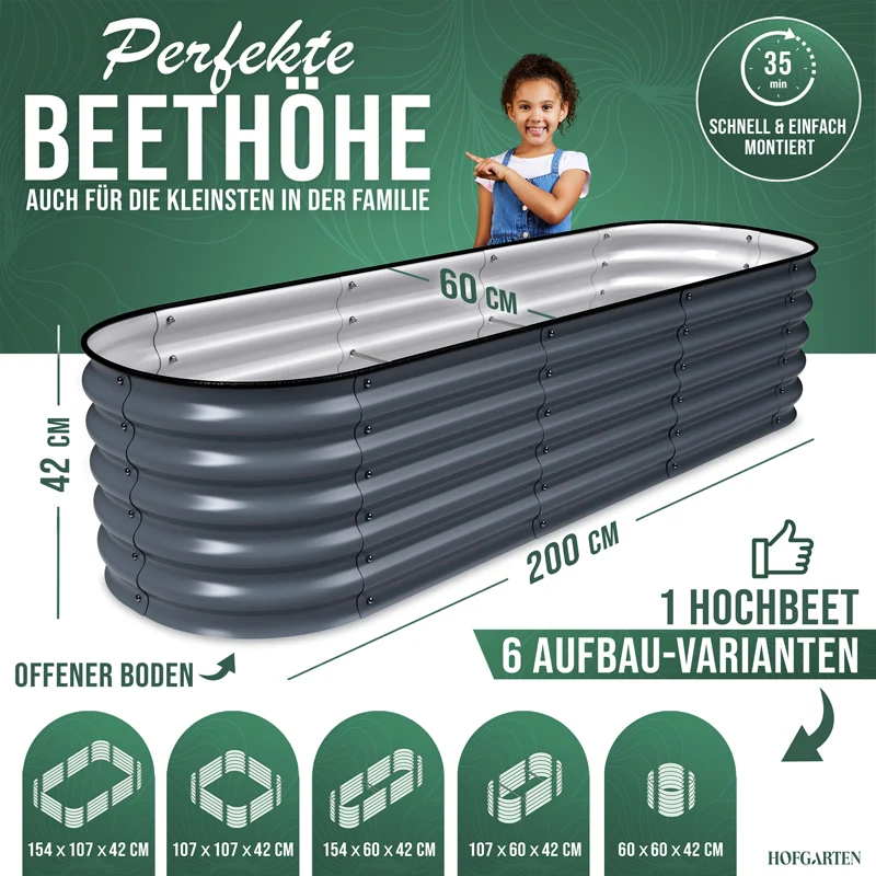 HOFGARTEN QuickGrow, 6-in-1 Metall Hochbeet | 42 cm Beethöhe